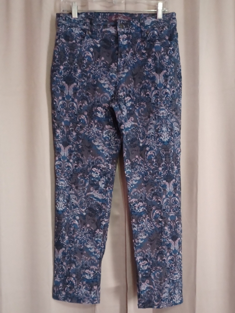 Gloria Vanderbilt Floral Amanda Jeans High Rise 5 Pocket Stretch 4S Blue Purple